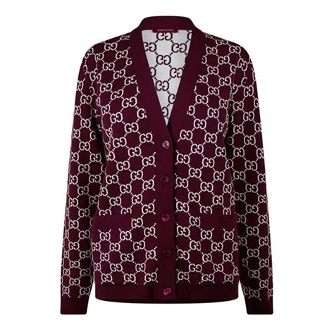 Reversible GG wool jacquard cardigan in bordeaux and white